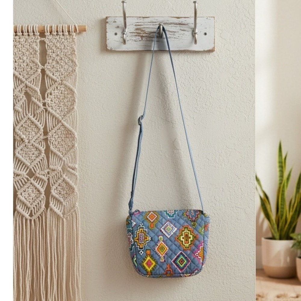 Vera Bradley Blue Quilted Southwestern Geometric Crossbody Bag Adjustable Strap